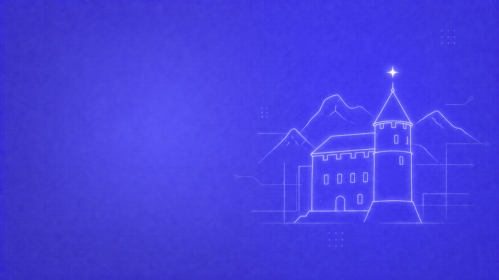 NovaUp — Agence SEO Monthey : château médiéval avec tour ronde conique et sommets préalpins des Portes-du-Soleil et étoile lumineuse, sur fond violet brand