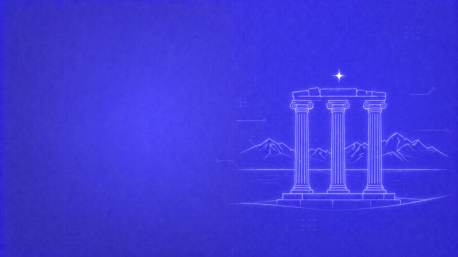 NovaUp — Agence SEO Nyon : 3 colonnes romaines antiques sur socle de pierre au bord du Léman avec Alpes françaises et étoile lumineuse, sur fond violet brand