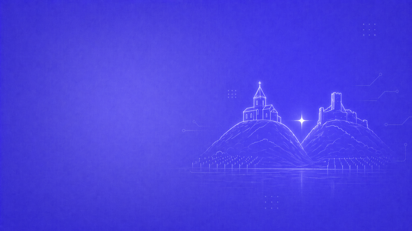 NovaUp — Agence SEO Sion : silhouettes stylisées des deux collines emblématiques Valère et Tourbillon avec vignobles valaisans et étoile lumineuse, sur fond violet brand